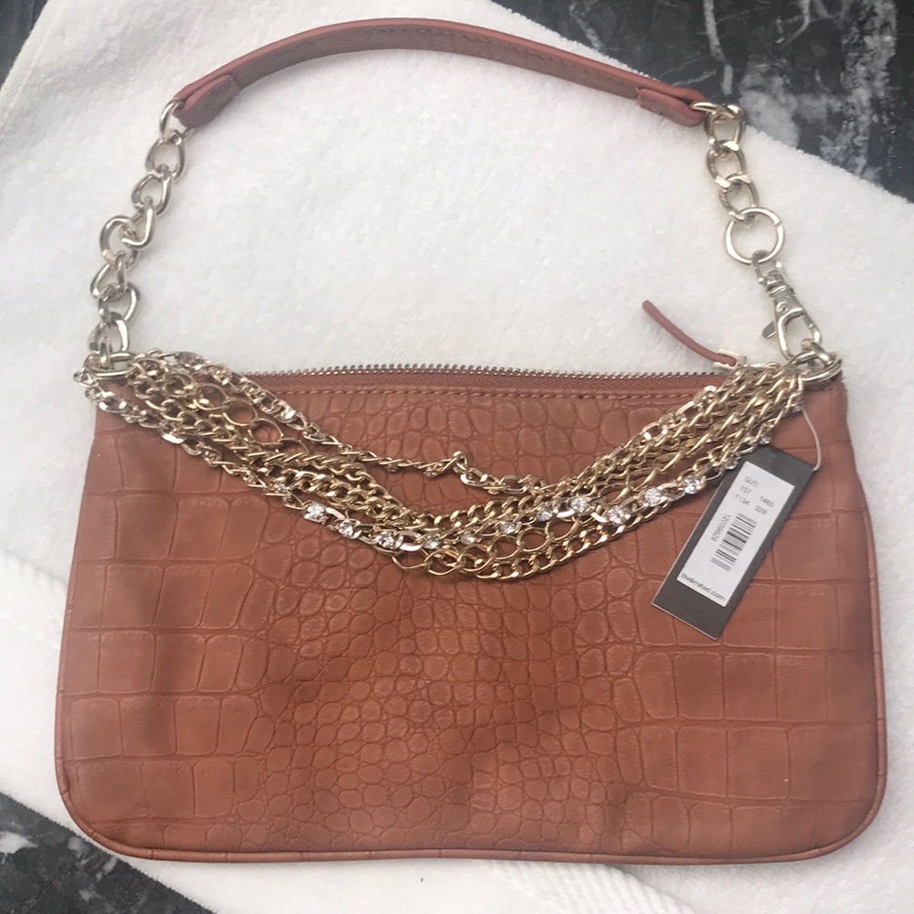 Tan leather embellished wristlet